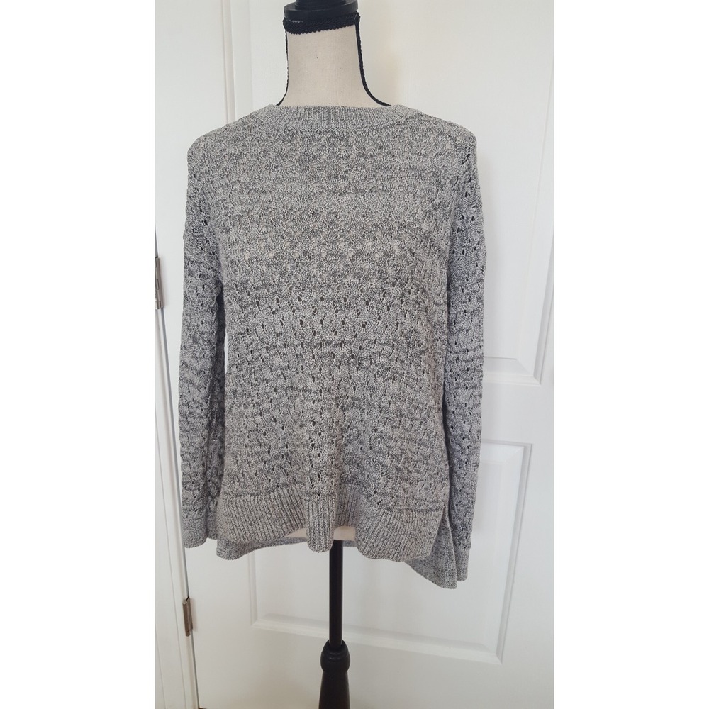 Loft Grey Marled Pointelle‎ Knit High Low Crew Neck Sweater Medium